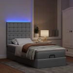 vidaXL Pat otoman cu saltea și LED-uri, gri deschis, 80x200cm, textil vidaXL Pat otoman cu saltea și LED-uri, gri deschis, 80x200cm, textil