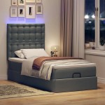 vidaXL Pat otoman cu saltea și LED-uri, gri închis, 90x200 cm, textil