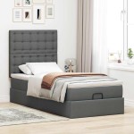 vidaXL Pat otoman cu saltea și LED-uri, gri închis, 90x200 cm, textil