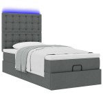 vidaXL Pat otoman cu saltea și LED-uri, gri închis, 90x200 cm, textil