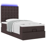 vidaXL Pat otoman cu saltea și LED-uri, maro închis, 90x200 cm, textil