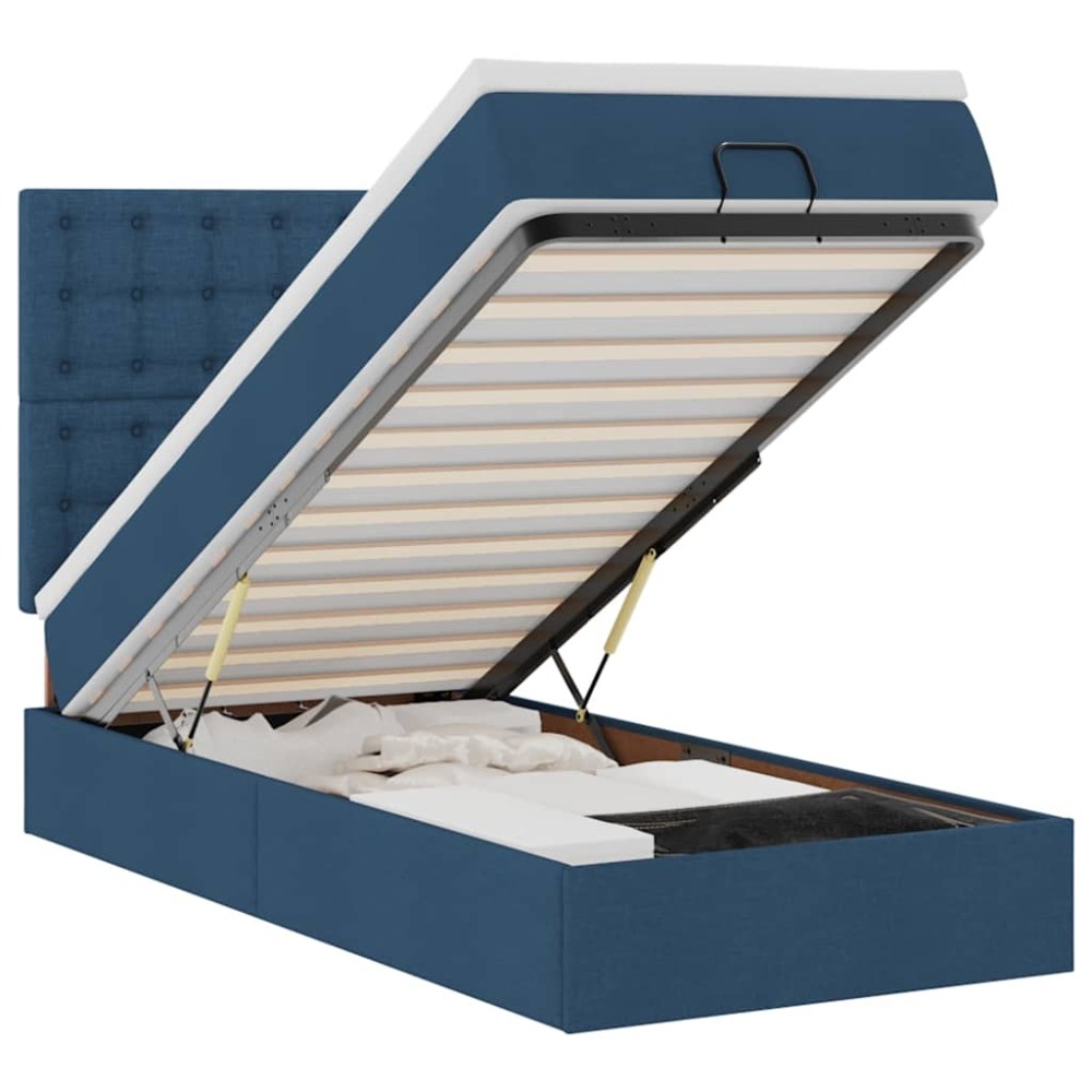 vidaXL Pat otoman cu saltea și LED-uri albastru 100x200 cm țesătură