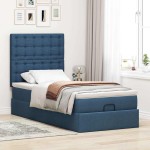 vidaXL Pat otoman cu saltea și LED-uri albastru 100x200 cm țesătură