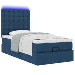 vidaXL Pat otoman cu saltea și LED-uri albastru 100x200 cm țesătură