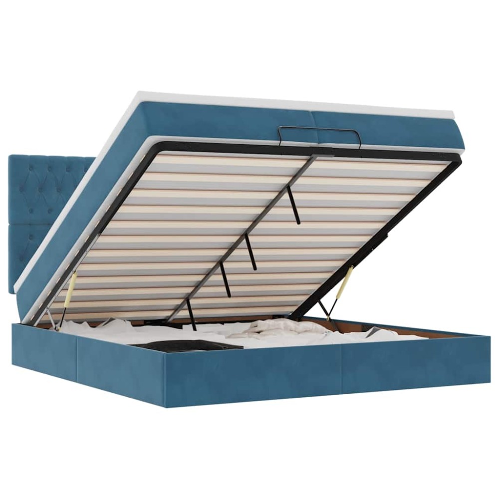 vidaXL Pat otoman cu saltele și LED-uri Albastru închis catifea