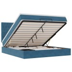 vidaXL Pat otoman cu saltele și LED-uri Albastru închis catifea