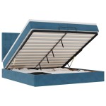 vidaXL Pat otoman cu saltele și LED-uri Albastru închis catifea