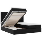 vidaXL Pat otoman cu saltele și LEDs, negru 160x200cm, piele ecologică