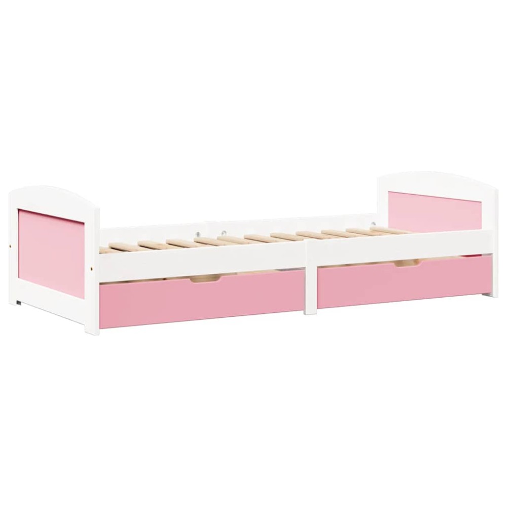 vidaXL Pat de zi cu 2 sertare fără saltea „IRUN” alb și roz 90x200 cm