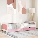 vidaXL Pat de zi cu 2 sertare fără saltea „IRUN” alb și roz 90x200 cm vidaXL Pat de zi cu 2 sertare fără saltea „IRUN” alb și roz 90x200 cm