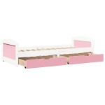 vidaXL Pat de zi cu 2 sertare fără saltea „IRUN” alb și roz 90x200 cm vidaXL Pat de zi cu 2 sertare fără saltea „IRUN” alb și roz 90x200 cm