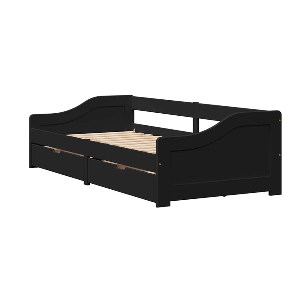 vidaXL Pat de zi cu 2 sertare fără saltea „IRUN” Negru 90x200 cm