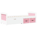vidaXL Pat de zi cu 5 sertare fără saltea „IRUN” alb și roz 90x200 cm vidaXL Pat de zi cu 5 sertare fără saltea „IRUN” alb și roz 90x200 cm