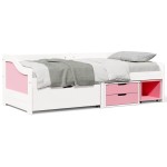 vidaXL Pat de zi cu 3 sertare fără saltea „IRUN” alb și roz 90x200 cm vidaXL Pat de zi cu 3 sertare fără saltea „IRUN” alb și roz 90x200 cm