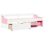 vidaXL Pat de zi cu 3 sertare fără saltea „IRUN” alb și roz 90x200 cm vidaXL Pat de zi cu 3 sertare fără saltea „IRUN” alb și roz 90x200 cm