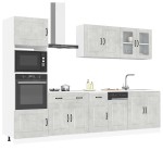 vidaXL Set dulapuri de bucătărie 7 piese „Kalmar” gri beton Lemn vidaXL Set dulapuri de bucătărie 7 piese „Kalmar” gri beton Lemn