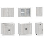 vidaXL Set de dulapuri de bucătărie 7 piese „Kalmar” lemn Sonoma gri vidaXL Set de dulapuri de bucătărie 7 piese „Kalmar” lemn Sonoma gri