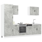 vidaXL Set dulapuri de bucătărie 7 piese „Kalmar” gri beton Lemn vidaXL Set dulapuri de bucătărie 7 piese „Kalmar” gri beton Lemn
