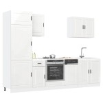 vidaXL Set dulap de bucătărie 7 piese „Porto” alb lucios Lemn vidaXL Set dulap de bucătărie 7 piese „Porto” alb lucios Lemn