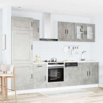 vidaXL Set dulapuri de bucătărie 8 piese „Kalmar” gri beton Lemn vidaXL Set dulapuri de bucătărie 8 piese „Kalmar” gri beton Lemn