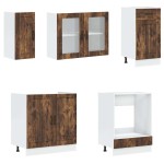 vidaXL Set dulap de bucătărie din 8 piese „Kalmar” stejar afumat Lemn vidaXL Set dulap de bucătărie din 8 piese „Kalmar” stejar afumat Lemn