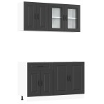 vidaXL Set dulap de bucătărie 4 piese „Kalmar” lemn negru prelucrat vidaXL Set dulap de bucătărie 4 piese „Kalmar” lemn negru prelucrat