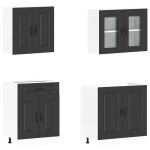 vidaXL Set dulap de bucătărie 4 piese „Kalmar” lemn negru prelucrat vidaXL Set dulap de bucătărie 4 piese „Kalmar” lemn negru prelucrat