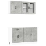 vidaXL Set dulapuri de bucătărie 4 piese „Kalmar” gri beton Lemn vidaXL Set dulapuri de bucătărie 4 piese „Kalmar” gri beton Lemn