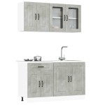 vidaXL Set dulapuri de bucătărie 4 piese „Kalmar” gri beton Lemn vidaXL Set dulapuri de bucătărie 4 piese „Kalmar” gri beton Lemn