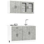 vidaXL Set dulapuri de bucătărie 4 piese „Kalmar” gri beton Lemn vidaXL Set dulapuri de bucătărie 4 piese „Kalmar” gri beton Lemn