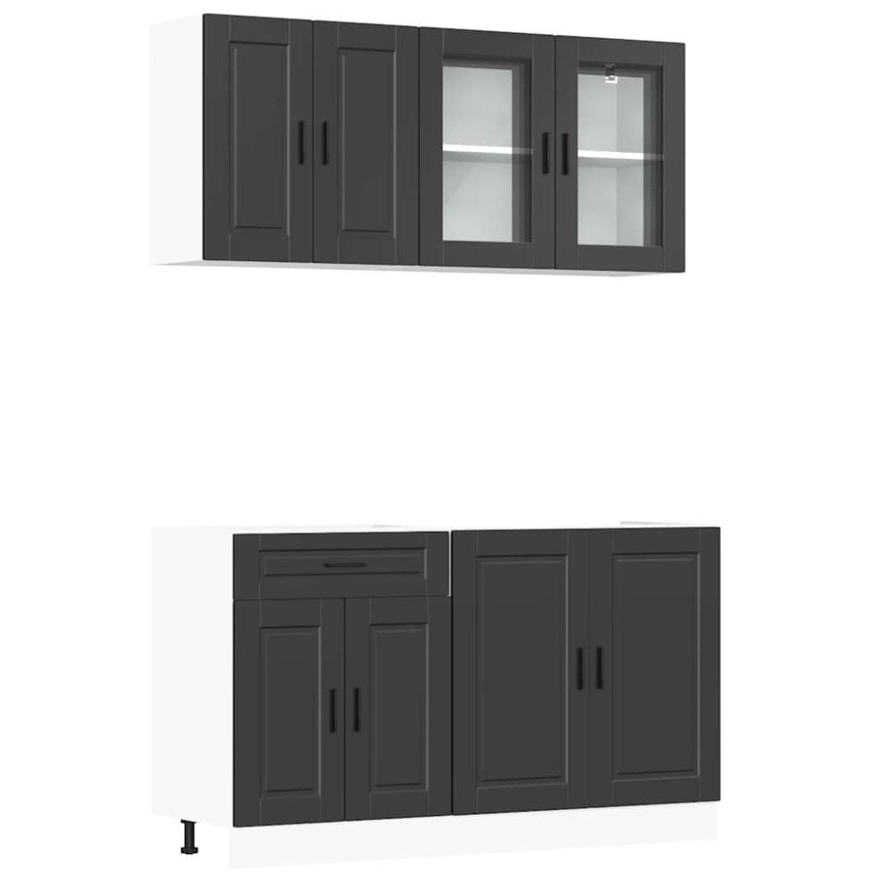 vidaXL Set dulap de bucătărie 4 piese „Porto” lemn negru prelucrat