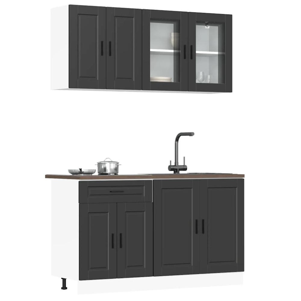 vidaXL Set dulap de bucătărie 4 piese „Porto” lemn negru prelucrat