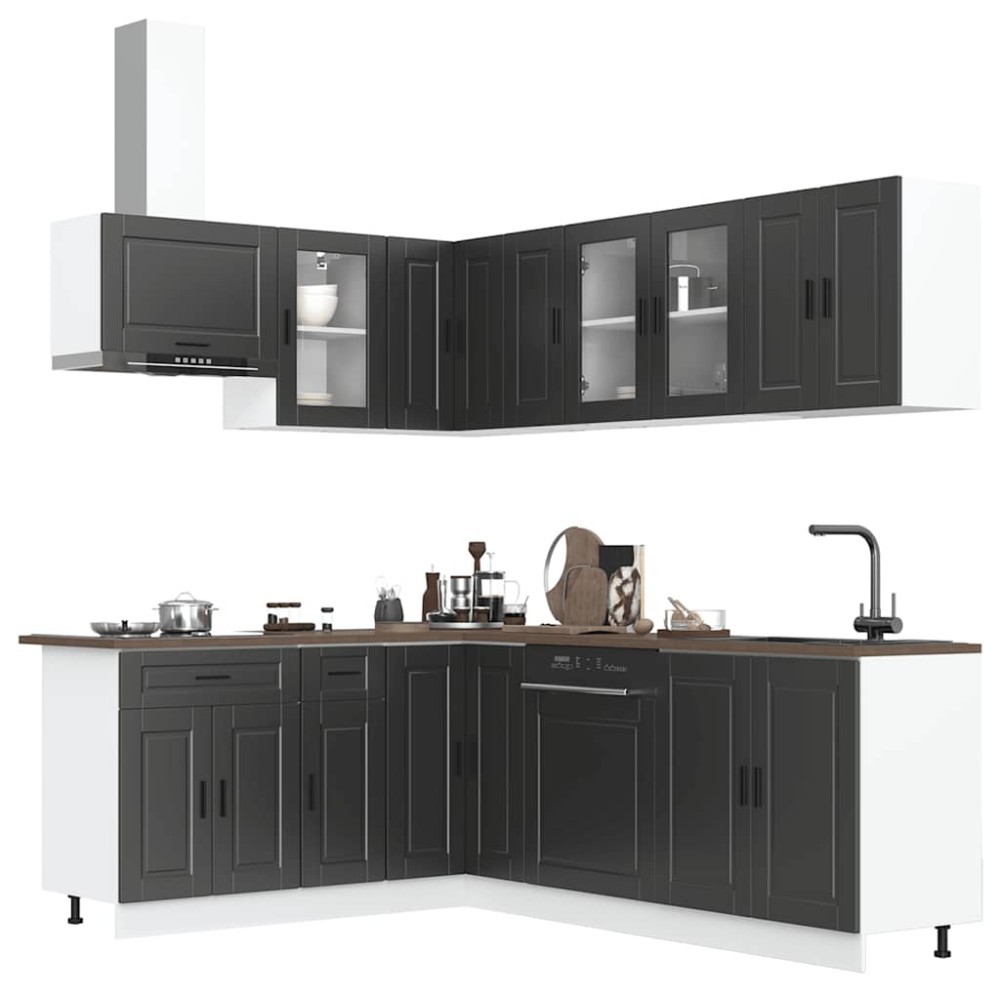 vidaXL Set dulap de bucătărie 11 piese „Porto” lemn negru prelucrat