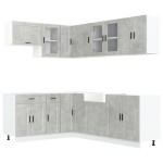 vidaXL Set dulapuri de bucătărie 11 piese „Porto” gri beton Lemn vidaXL Set dulapuri de bucătărie 11 piese „Porto” gri beton Lemn