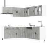 vidaXL Set dulapuri de bucătărie 11 piese „Porto” gri beton Lemn vidaXL Set dulapuri de bucătărie 11 piese „Porto” gri beton Lemn
