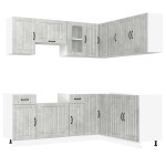 vidaXL Set dulapuri de bucătărie 11 piese „Kalmar” gri beton Lemn vidaXL Set dulapuri de bucătărie 11 piese „Kalmar” gri beton Lemn