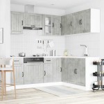 vidaXL Set dulapuri de bucătărie 11 piese „Kalmar” gri beton Lemn vidaXL Set dulapuri de bucătărie 11 piese „Kalmar” gri beton Lemn