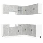 vidaXL Set dulapuri de bucătărie 11 piese „Porto” gri beton Lemn vidaXL Set dulapuri de bucătărie 11 piese „Porto” gri beton Lemn