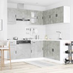 vidaXL Set dulapuri de bucătărie 11 piese „Porto” gri beton Lemn vidaXL Set dulapuri de bucătărie 11 piese „Porto” gri beton Lemn