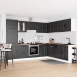 vidaXL Set dulap de bucătărie 14 piese „Kalmar” lemn negru prelucrat vidaXL Set dulap de bucătărie 14 piese „Kalmar” lemn negru prelucrat