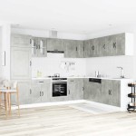 vidaXL Set dulapuri de bucătărie 14 piese „Kalmar” gri beton Lemn vidaXL Set dulapuri de bucătărie 14 piese „Kalmar” gri beton Lemn