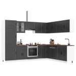 vidaXL Set dulap de bucătărie 14 piese „Porto” lemn negru prelucrat vidaXL Set dulap de bucătărie 14 piese „Porto” lemn negru prelucrat