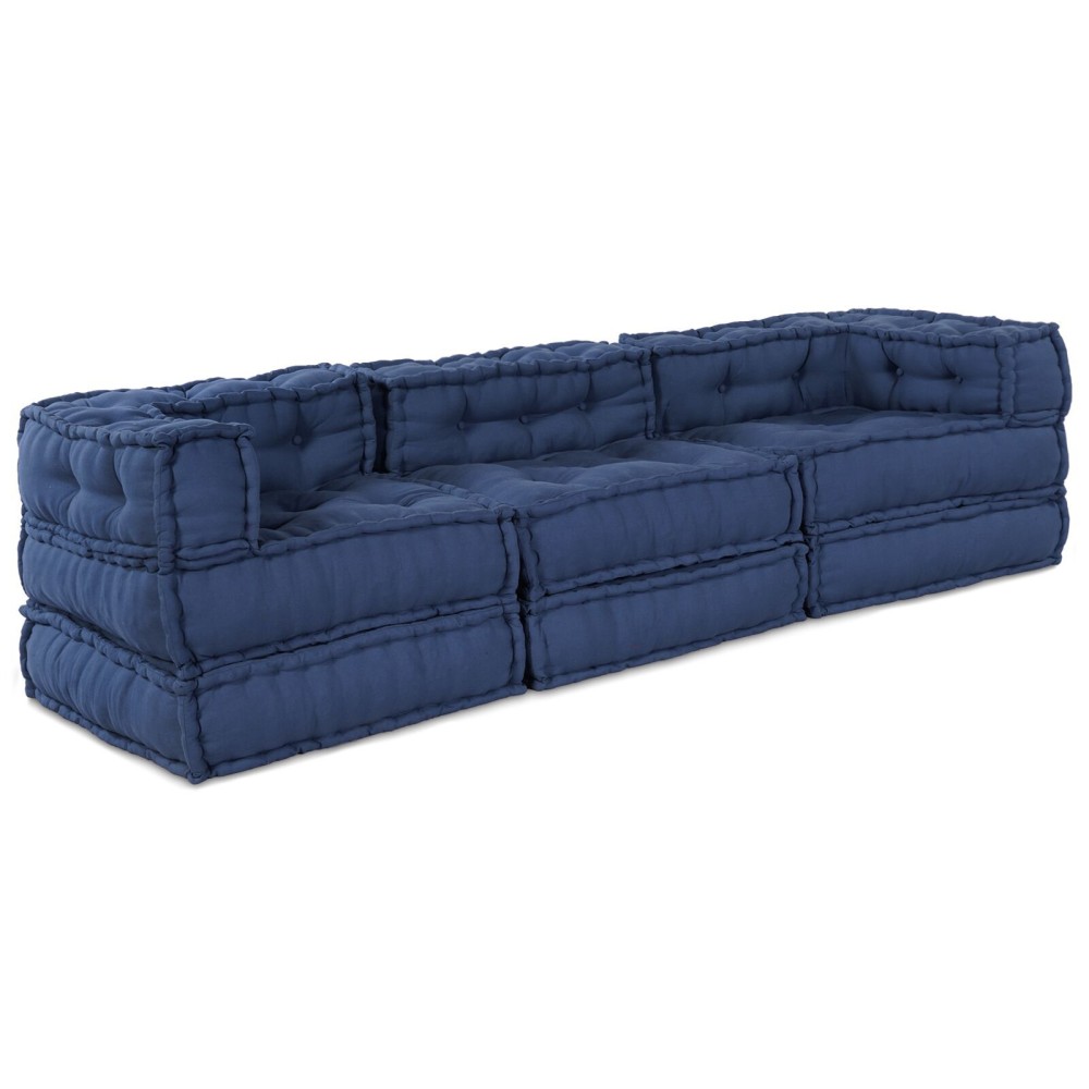 vidaXL Pouffe Modulare de 3 Piese, Material Indigo