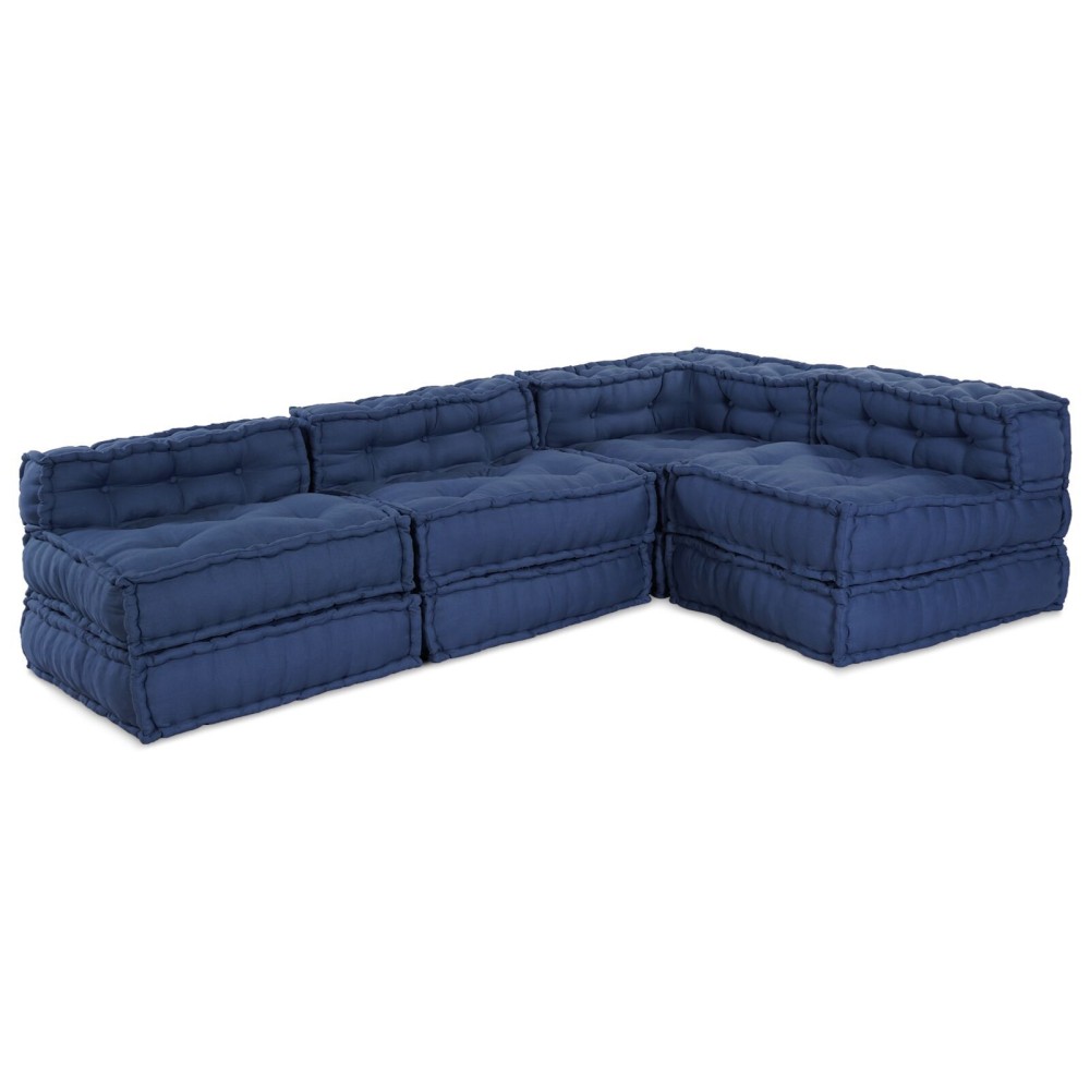 vidaXL Poufuri modulare - Set de 4, din material indigo