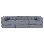 vidaXL Canapea Modulară cu 3 Locuri, Pouffe Convertible, Țesătură Gri vidaXL Canapea Modulară cu 3 Locuri, Pouffe Convertible, Țesătură Gri