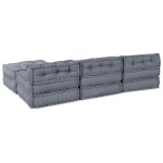 vidaXL Canapea Modulară Pouffe pentru 4 Persoane din Material Gri, Convertible vidaXL Canapea Modulară Pouffe pentru 4 Persoane din Material Gri, Convertible