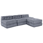 vidaXL Canapea Modulară Pouffe pentru 4 Persoane din Material Gri, Convertible vidaXL Canapea Modulară Pouffe pentru 4 Persoane din Material Gri, Convertible