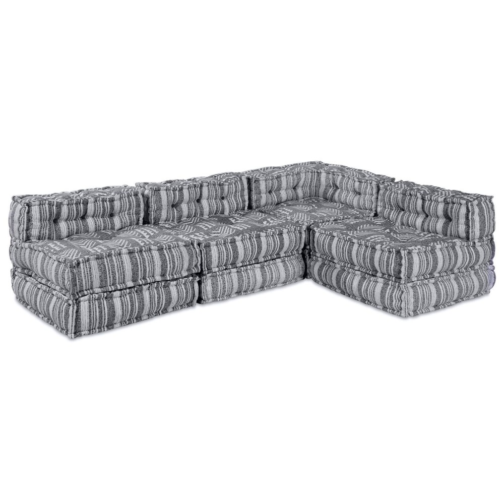 vidaXL Canapea Pouffe Modulară pentru 4 Persoane, care se transformă într-un pat, din material gri deschis.