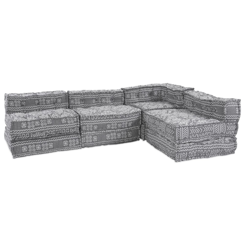 vidaXL Canapea Modulară Tip Pouffe pentru 4 Persoane care se pliază - Gri Deschis din Țesătură