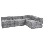 vidaXL Canapea Modulară Tip Pouffe pentru 4 Persoane care se pliază - Gri Deschis din Țesătură vidaXL Canapea Modulară Tip Pouffe pentru 4 Persoane care se pliază - Gri Deschis din Țesătură